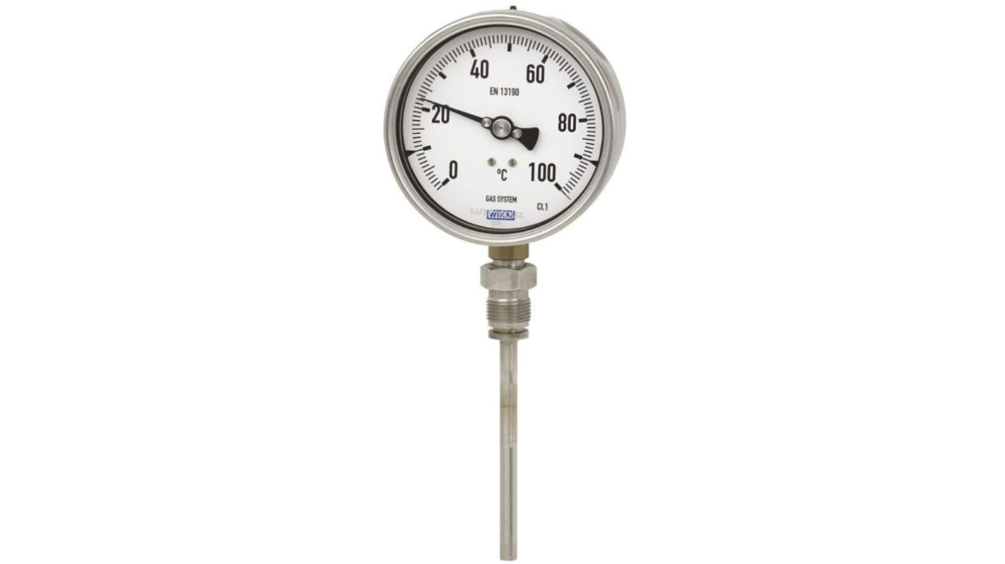 Termometr z zegarem 0 → 120 °C średnica tarczy: 100mm WIKA dokładność Klasa 2 zgodnie z EN 13190 typ: Tarcza