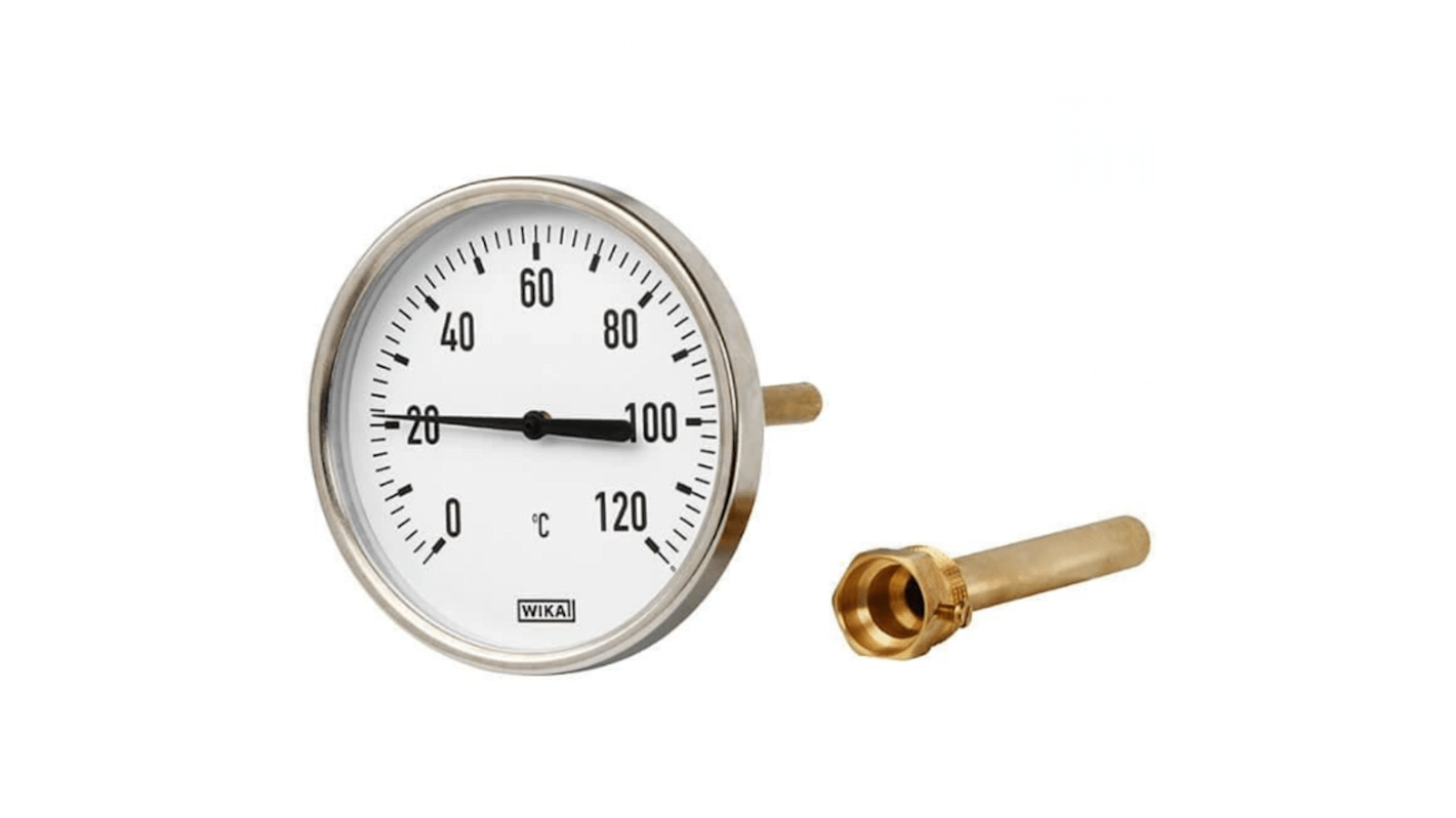 Termometro a quadrante WIKA, 0 → +120 °C Classe 2 secondo EN 13190, Ø quadrante 100mm, Quadrante