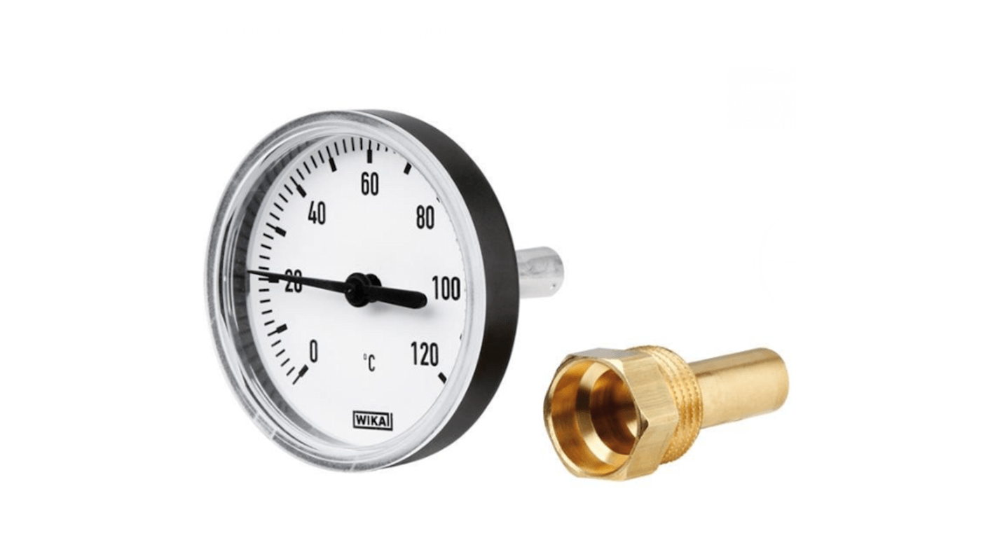 Termómetro con dial WIKA 3908805, Escala Centígrado, 0 → +120 °C, 120 °C, Diámetro 63mm
