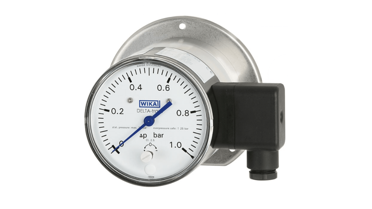 WIKA DPGT40 Series Pressure Sensor, 0bar Min, 0.16bar Max, Transistor Output, Gauge Reading