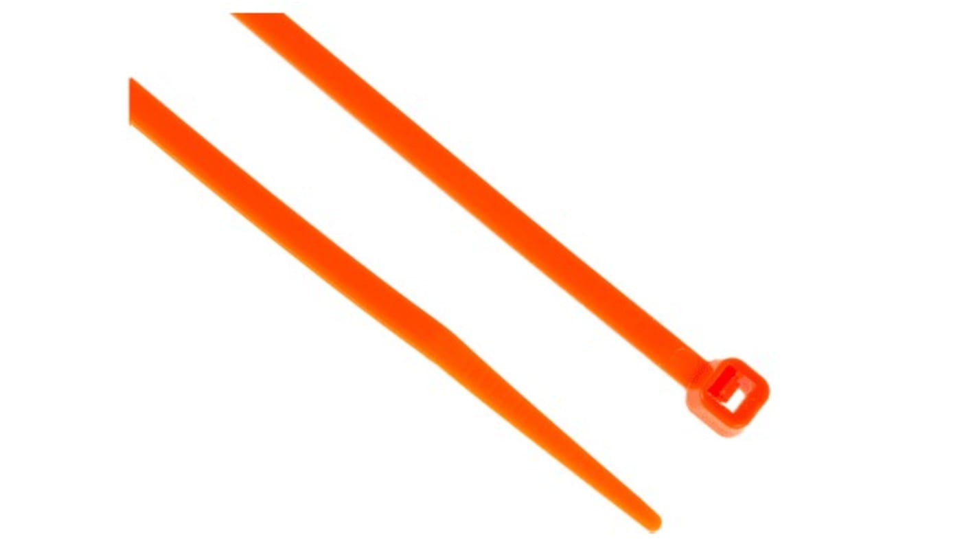 RS PRO Cable Tie, 203mm x 3.6 mm, Orange Nylon, Pk-250