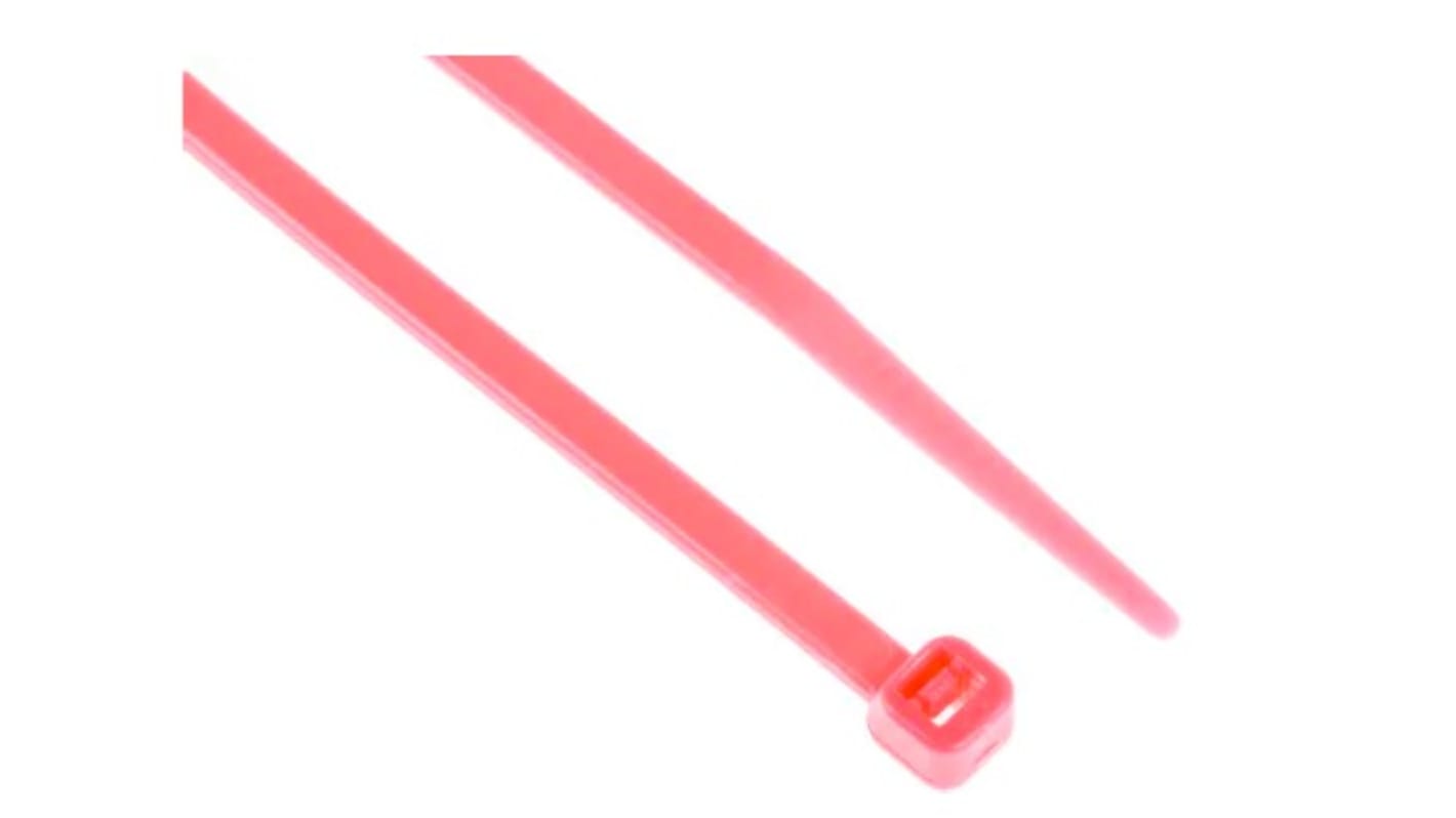 RS PRO Cable Tie, 203mm x 3.6 mm, Pink Nylon, Pk-250