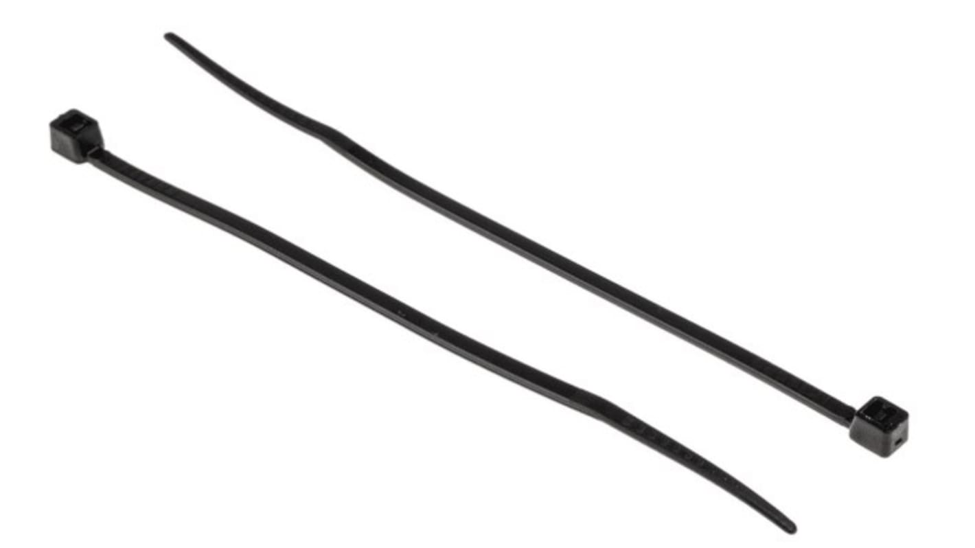 RS PRO Cable Tie, 100mm x 2.5 mm, Black Nylon, Pk-250