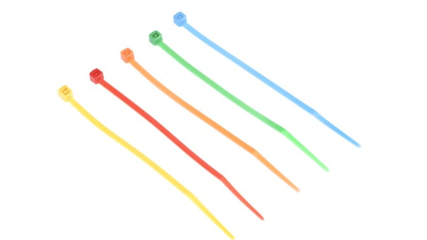 RS PRO Cable Tie, 100mm x 2.5mm, Assorted Nylon, Pk-500