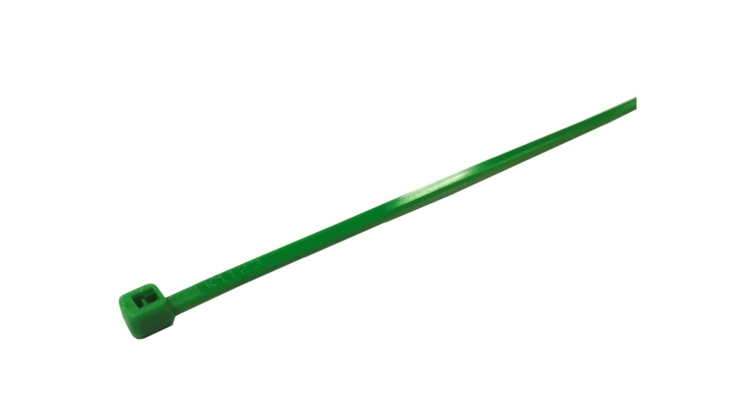 RS PRO Cable Tie, 165mm x 2.5mm, Green Nylon, Pk-500