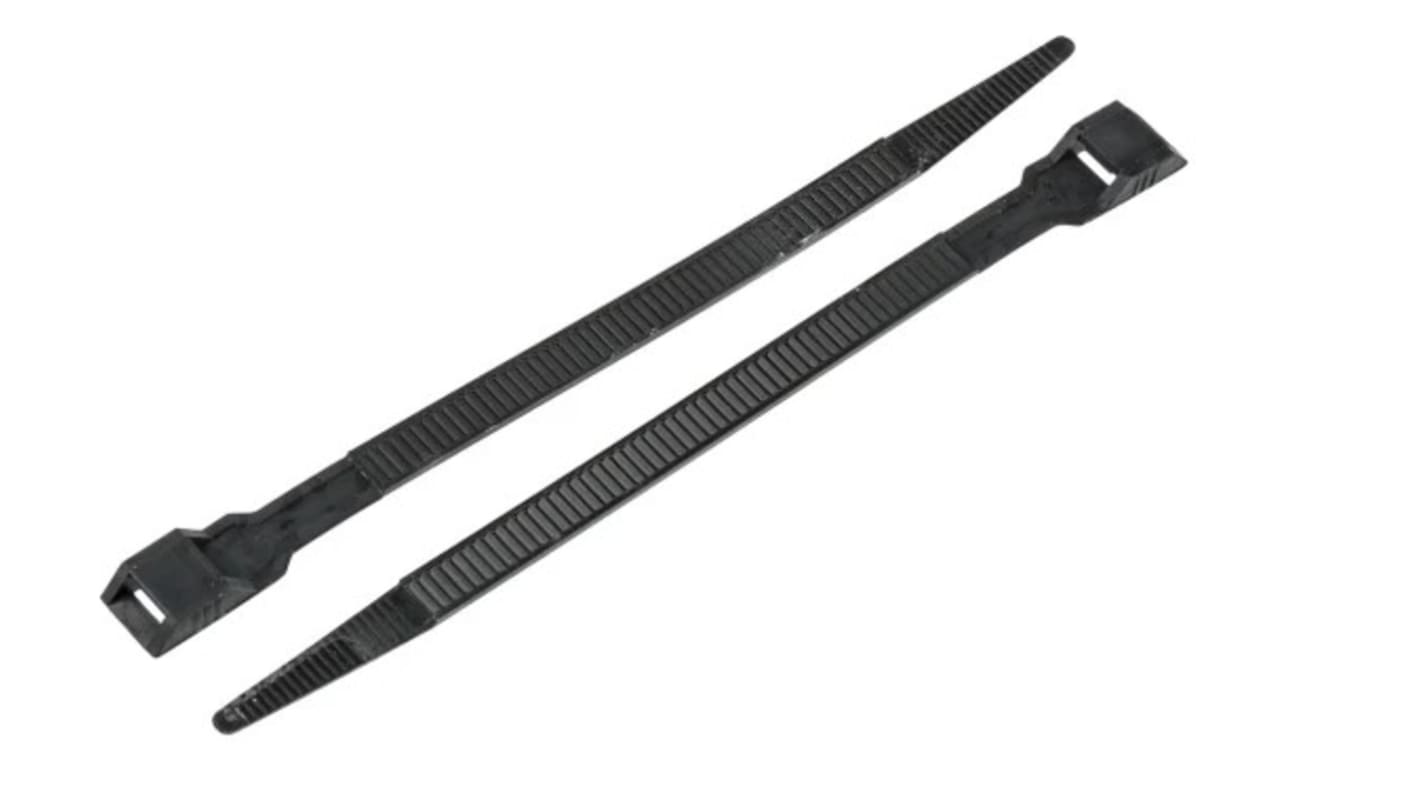 RS PRO Cable Tie, Double Locking, 180mm x 9 mm, Black Nylon, Pk-250