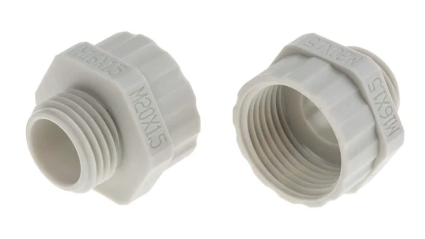 RS PRO Cable Gland Adaptor, M16 Exterior Thread, M20 Interior Thread, Nylon 66