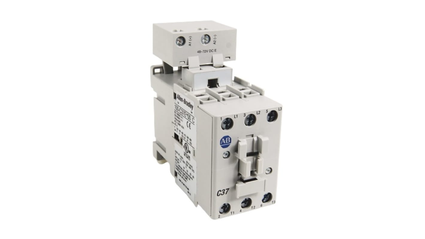 Rockwell Automation 100-C Series Contactor, 24 V dc Coil, 3-Pole, 37 A, 26 kW, 3NO, 690 V ac