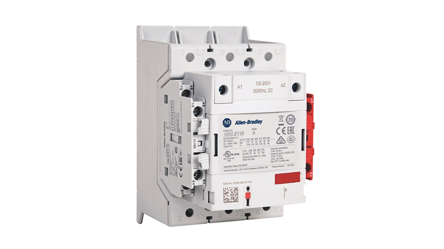 Rockwell Automation 100S-E Series Contactor, 20 → 60 V dc, 24 → 60 V ac Coil, 3-Pole, 146 A, 90 kW, 3NO,