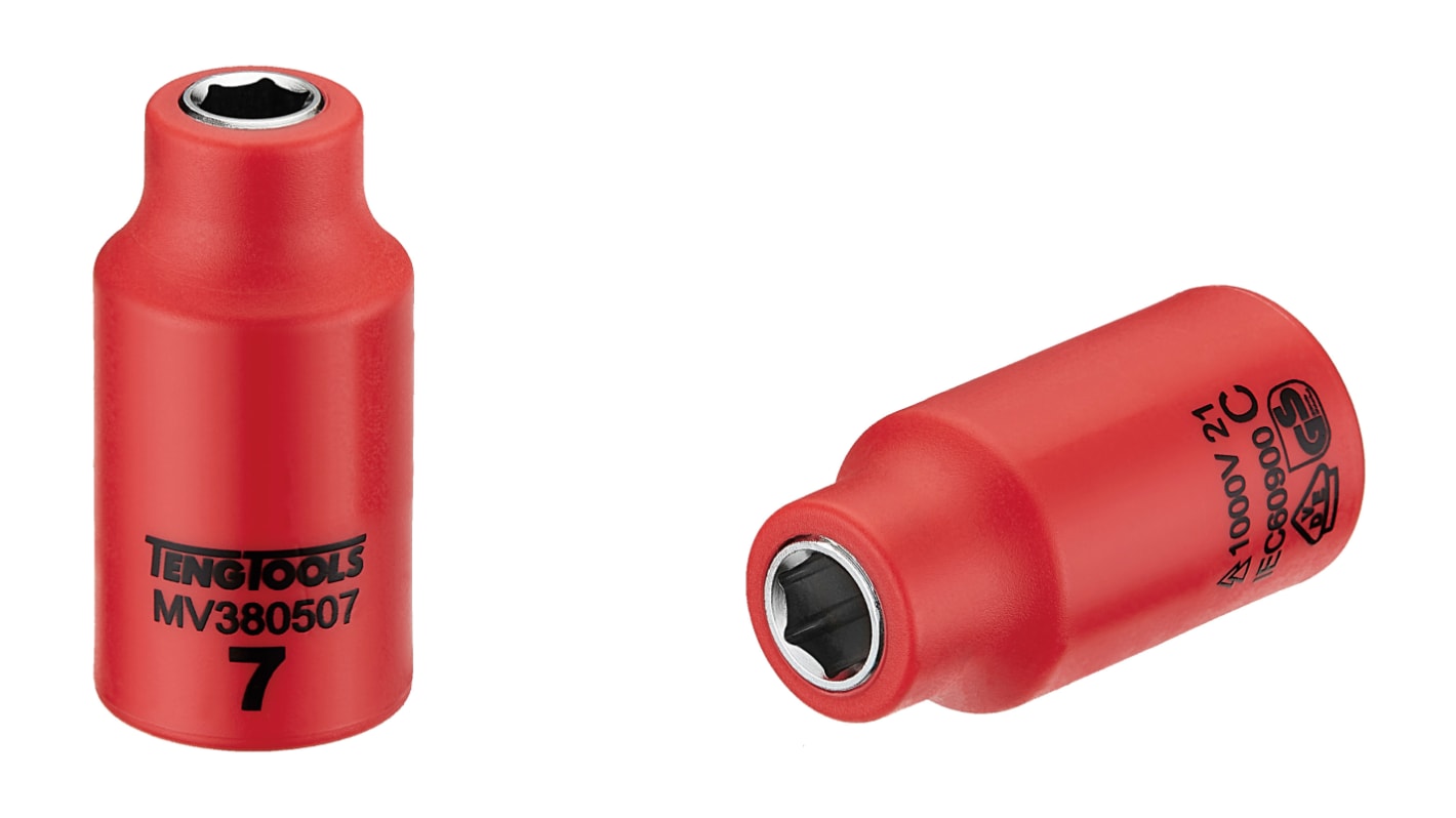 Teng Tools 3/8 in Drive 7mm Insulated Standard Socket, 6 point, VDE/1000V, 46 mm Overall Length