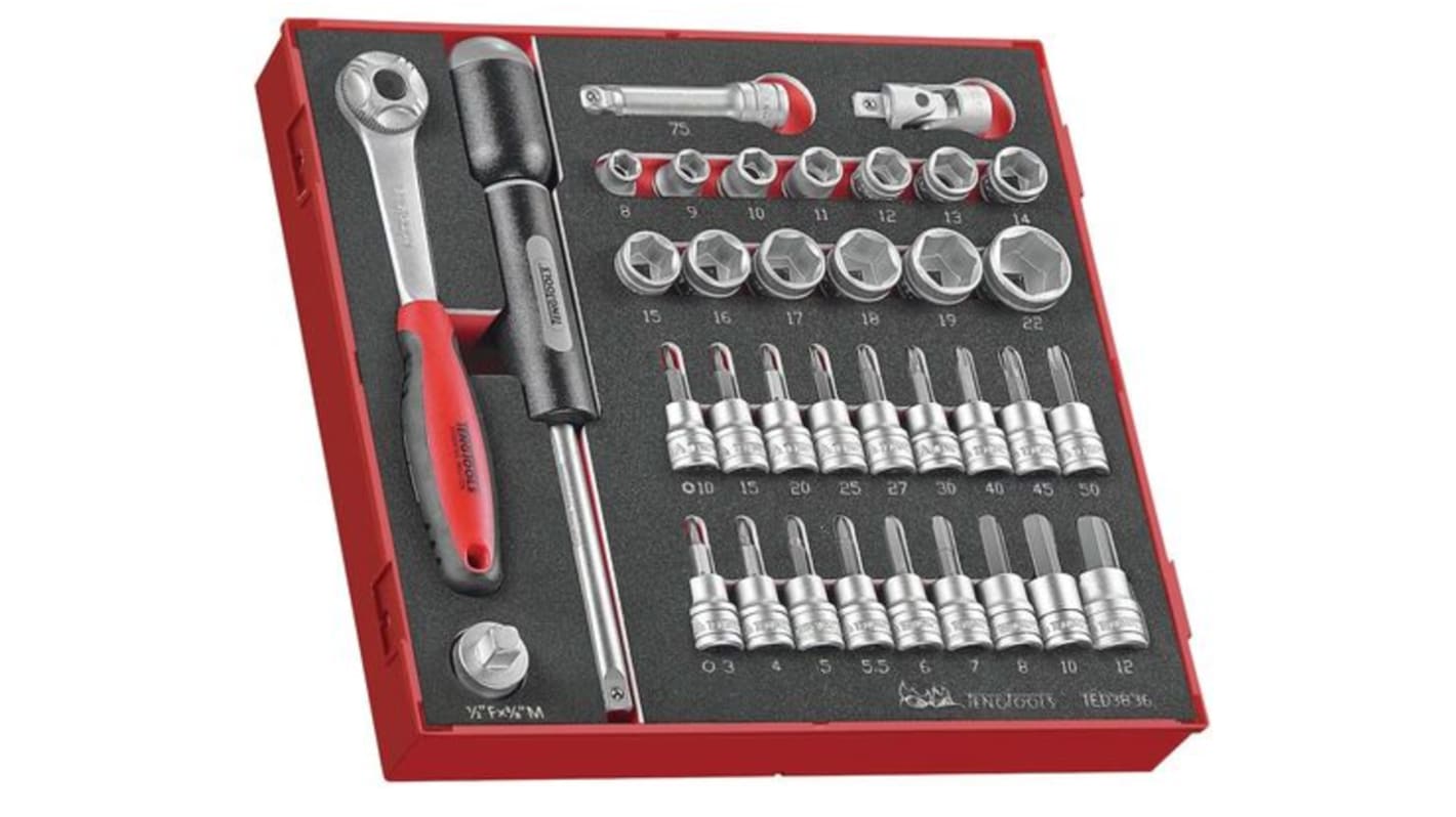 Teng Tools 36-Piece Metric 3/8 in Standard Socket/Bit Set with Ratchet, 6 point; Hex Bit; Torx Bit