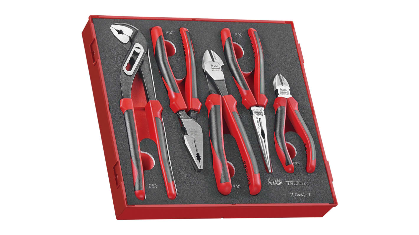 Teng Tools 5-Piece Plier Set, Angled, Bent, Flat, Straight Tip