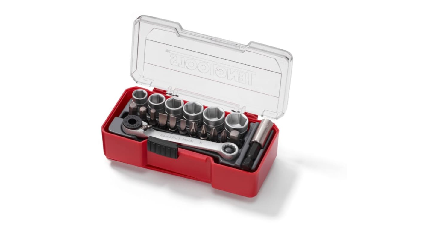 Set di bussole Teng Tools da 19 pezzi, guida quadrata da 1/4"