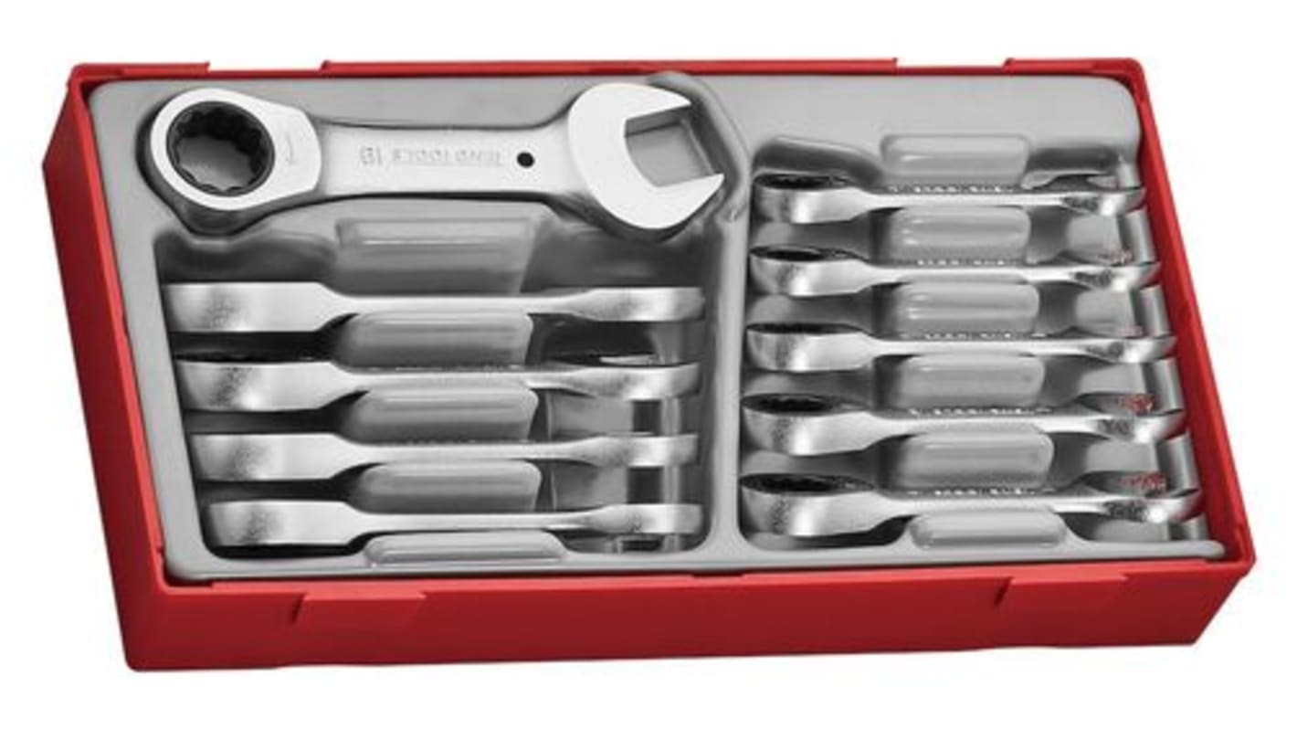 Set di chiavi a cricchetto corte Teng Tools, 10 pezzi