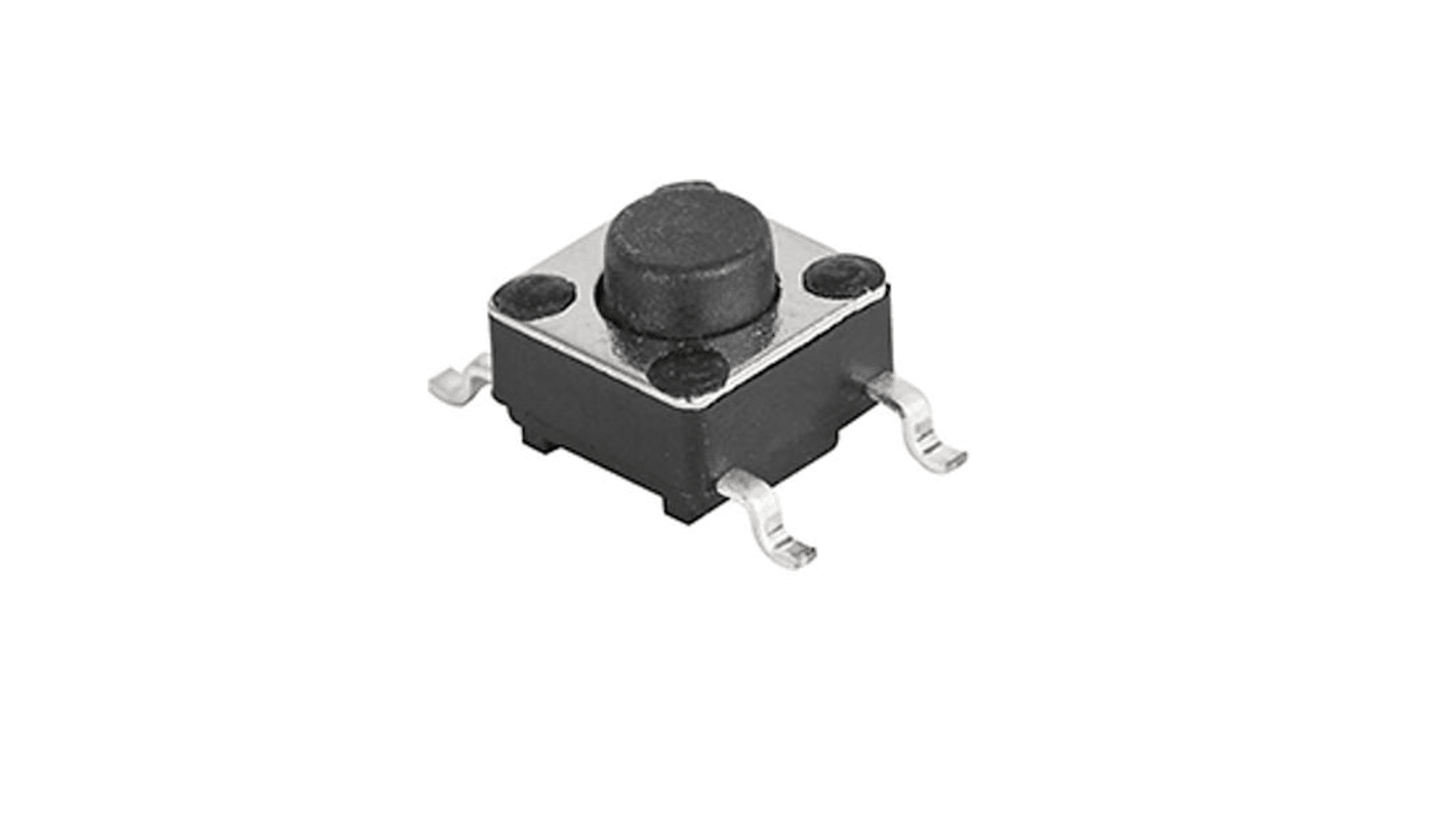 IP40 Black Button Tact Switch, SPST 0.05VA 4.3mm Surface Mount