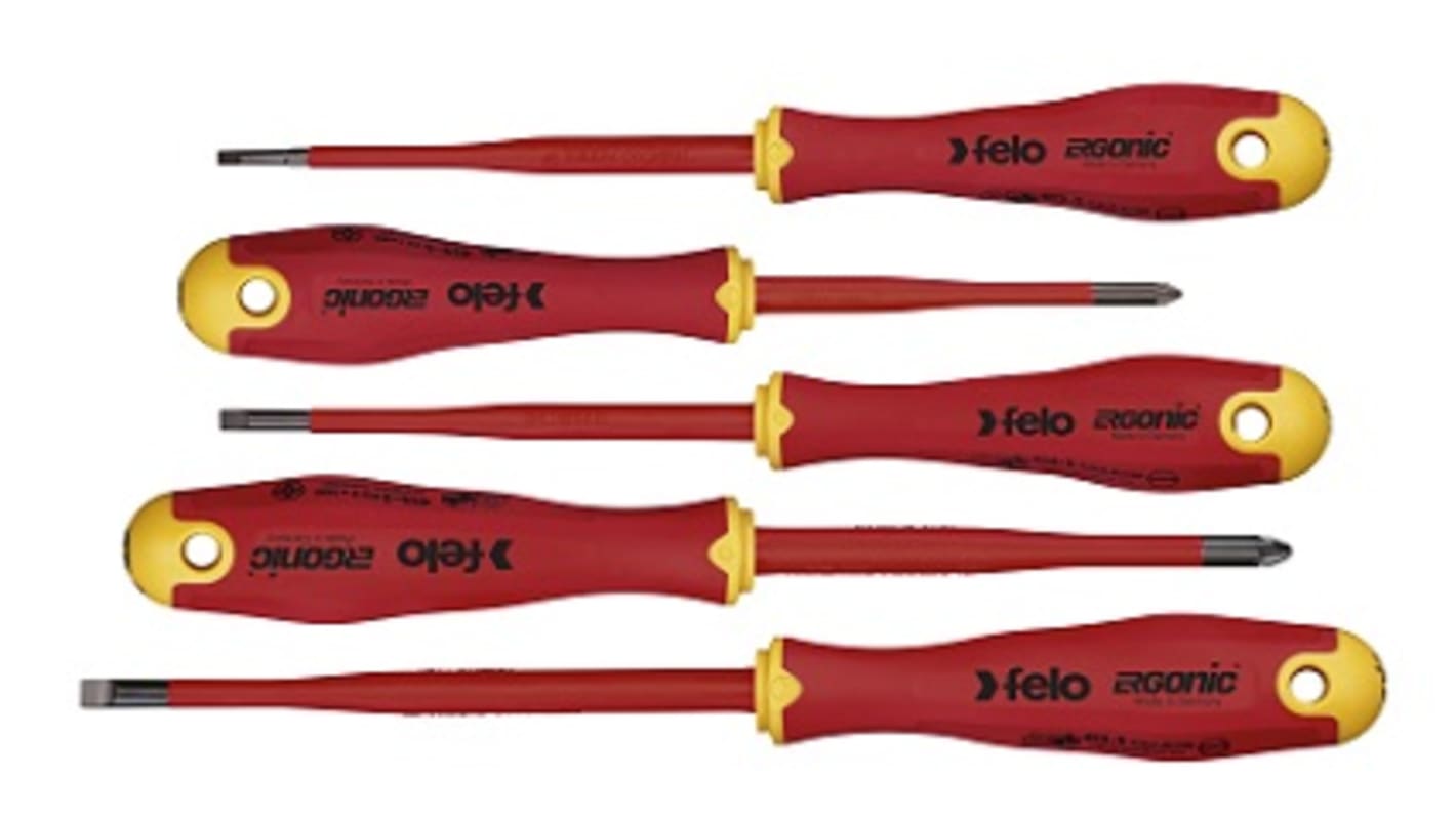 FE41385398 Felo Phillips; Pozidriv Insulated Screwdriver Set, 5Piece