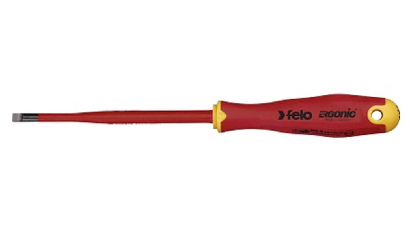 Felo Slotted Insulated Screwdriver, 5.5 x 1.0 x 125 mm Tip, VDE/1000V