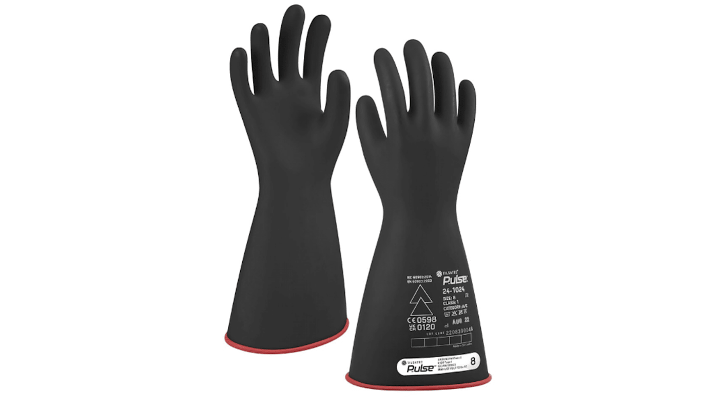 Tilsatec 24-1024 Black/Red Natural Rubber Latex Electrical Protection Work Gloves, Size 8, Medium, Latex, Natural