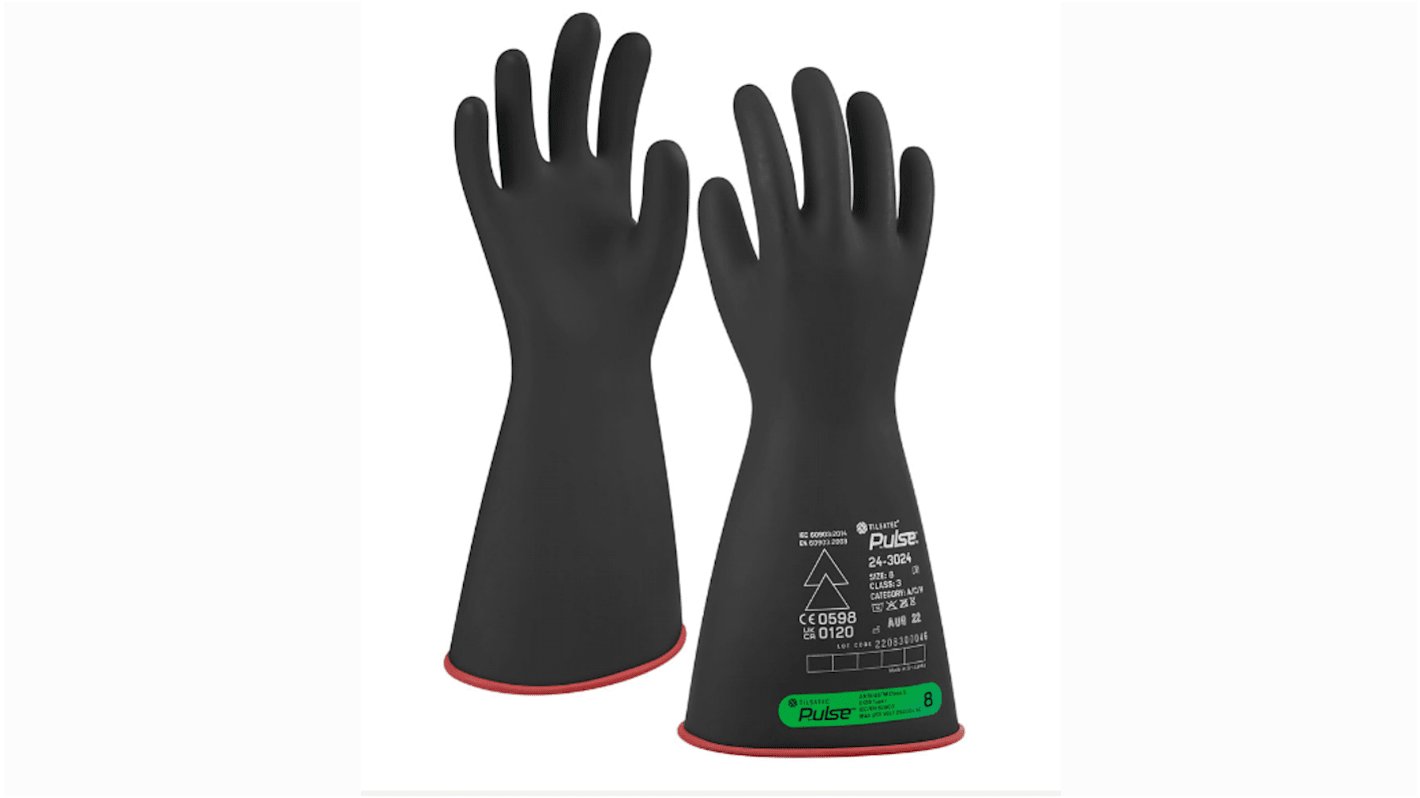 Tilsatec 24-3024 Black/Red Natural Rubber Latex Electrical Protection Work Gloves, Size 8, Latex, Natural Rubber Coating