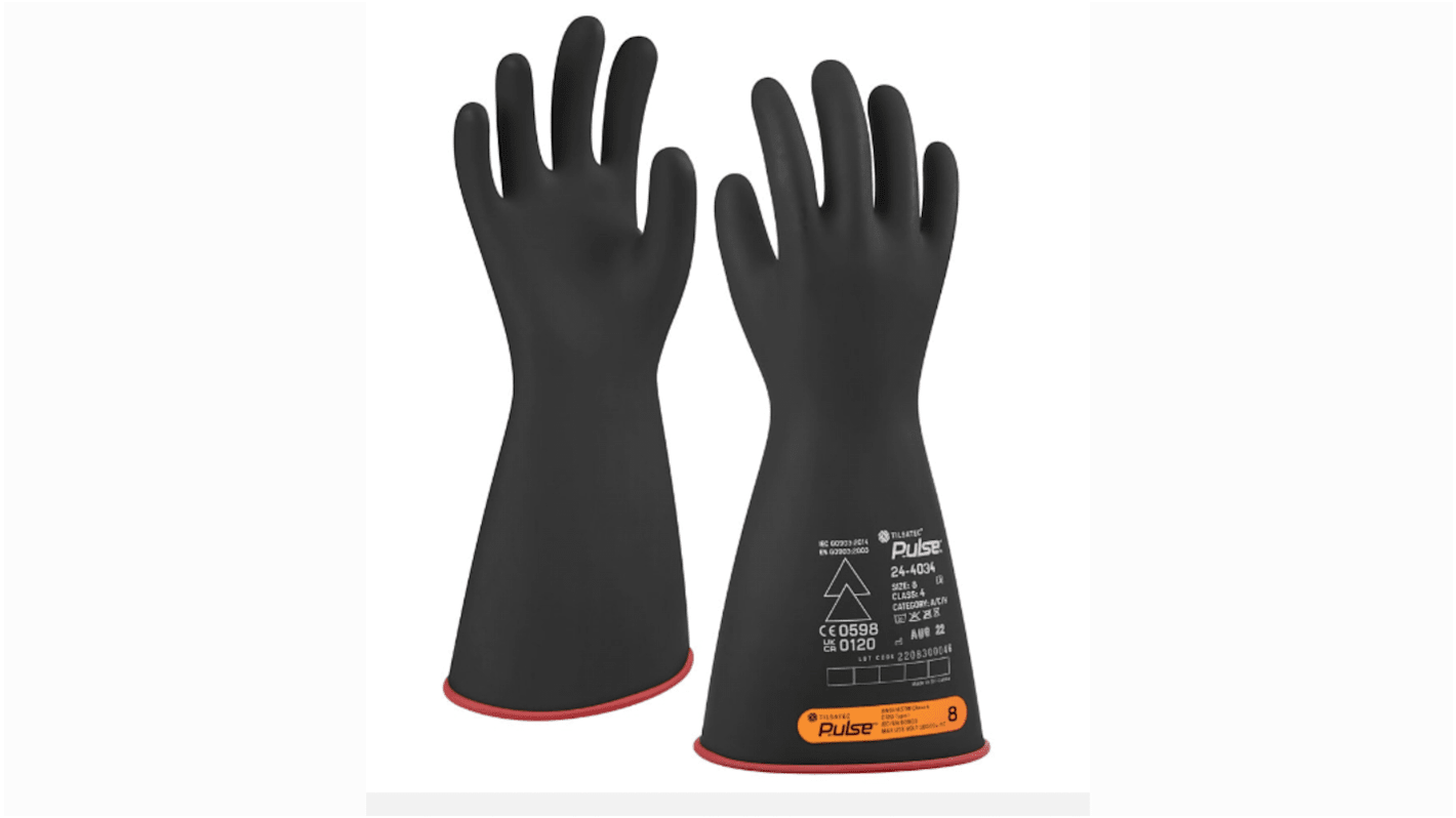 Tilsatec 24-4034 Black/Red Natural Rubber Latex Electrical Protection Work Gloves, Size 9, Large, Latex, Natural Rubber