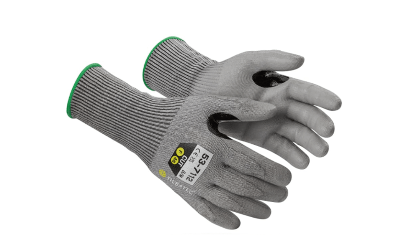 Tilsatec 53-7112 Grey Yarn Cut Resistant Work Gloves, Size 7, Nitrile Coating