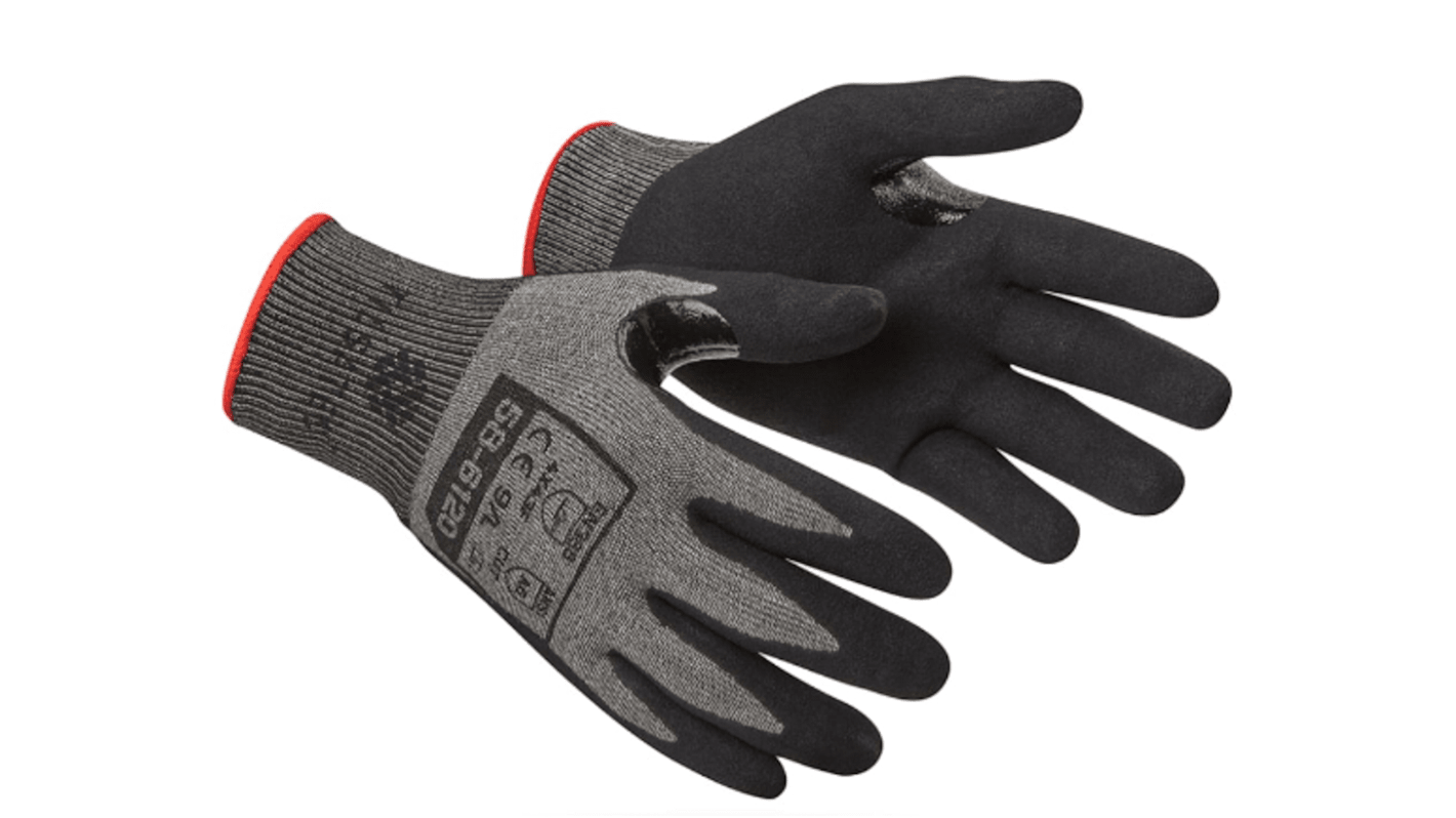 Tilsatec 58-6120 Black Yarn Cut Resistant Work Gloves, Size 9, Bi-Polymer Coating