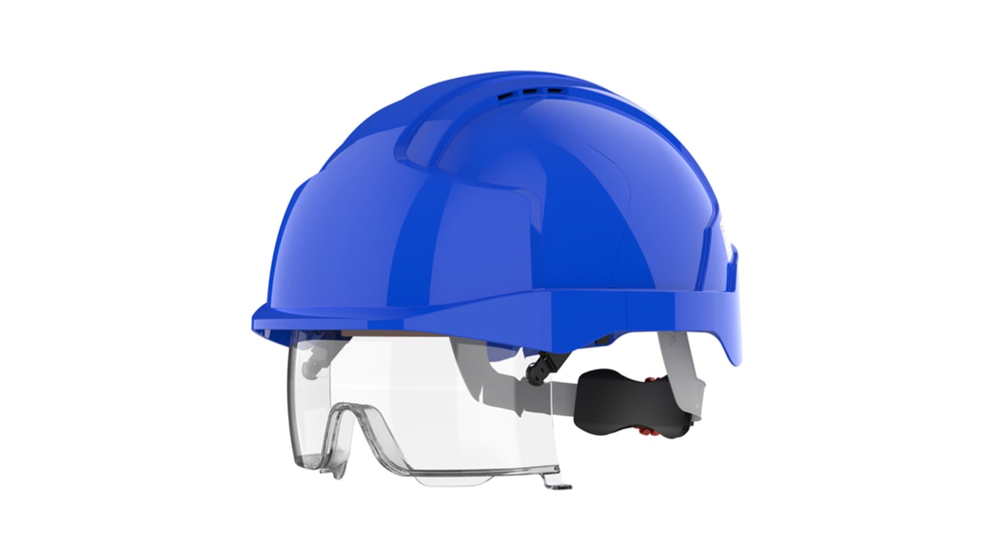 Casco di sicurezza Ventilato JSP EVOVISTAlens in ABS, con protezione occhi integrata , col. Blu