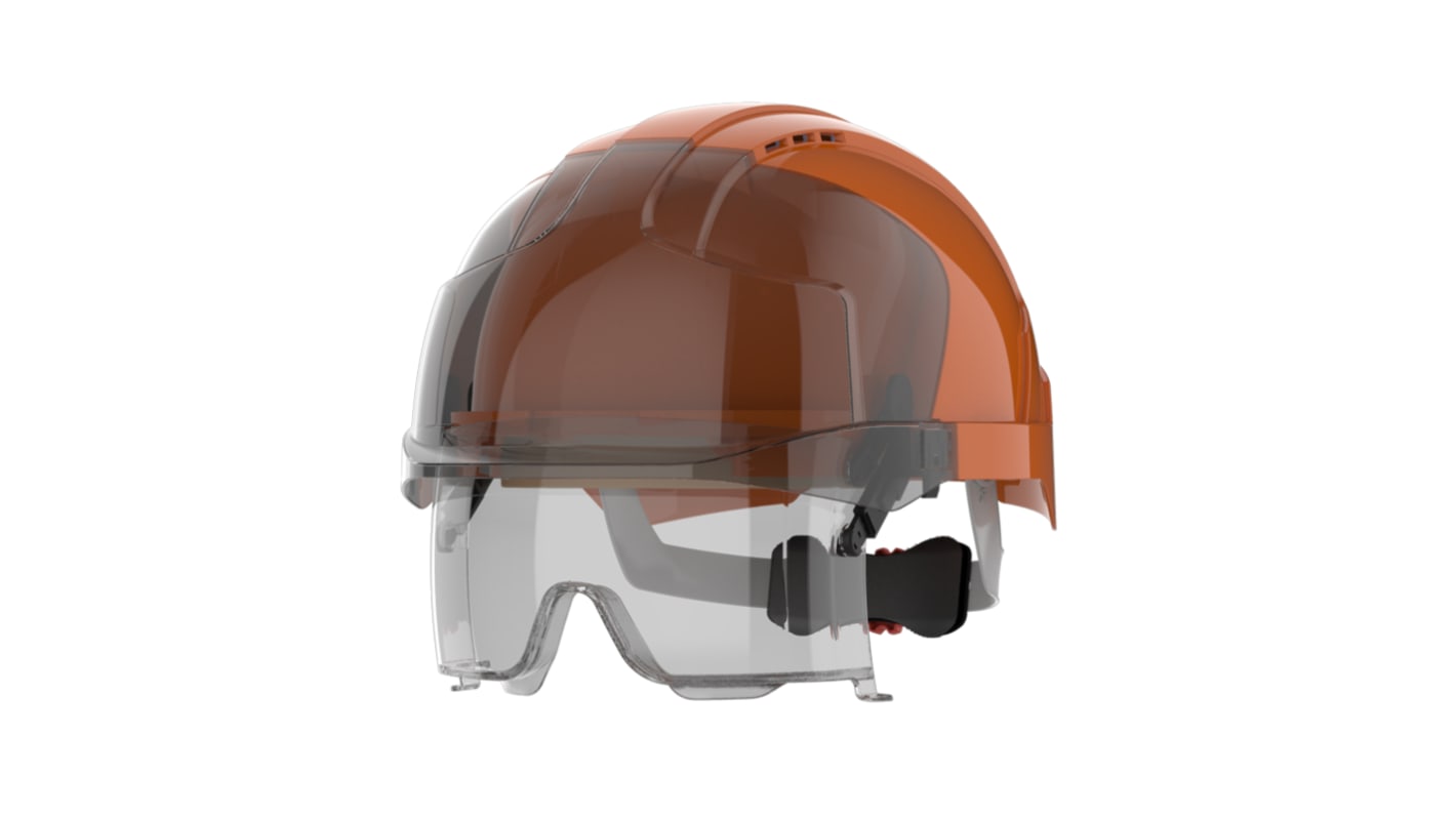 Casco di sicurezza Ventilato JSP EVOVISTAlens in ABS, con protezione occhi integrata , col. Arancione