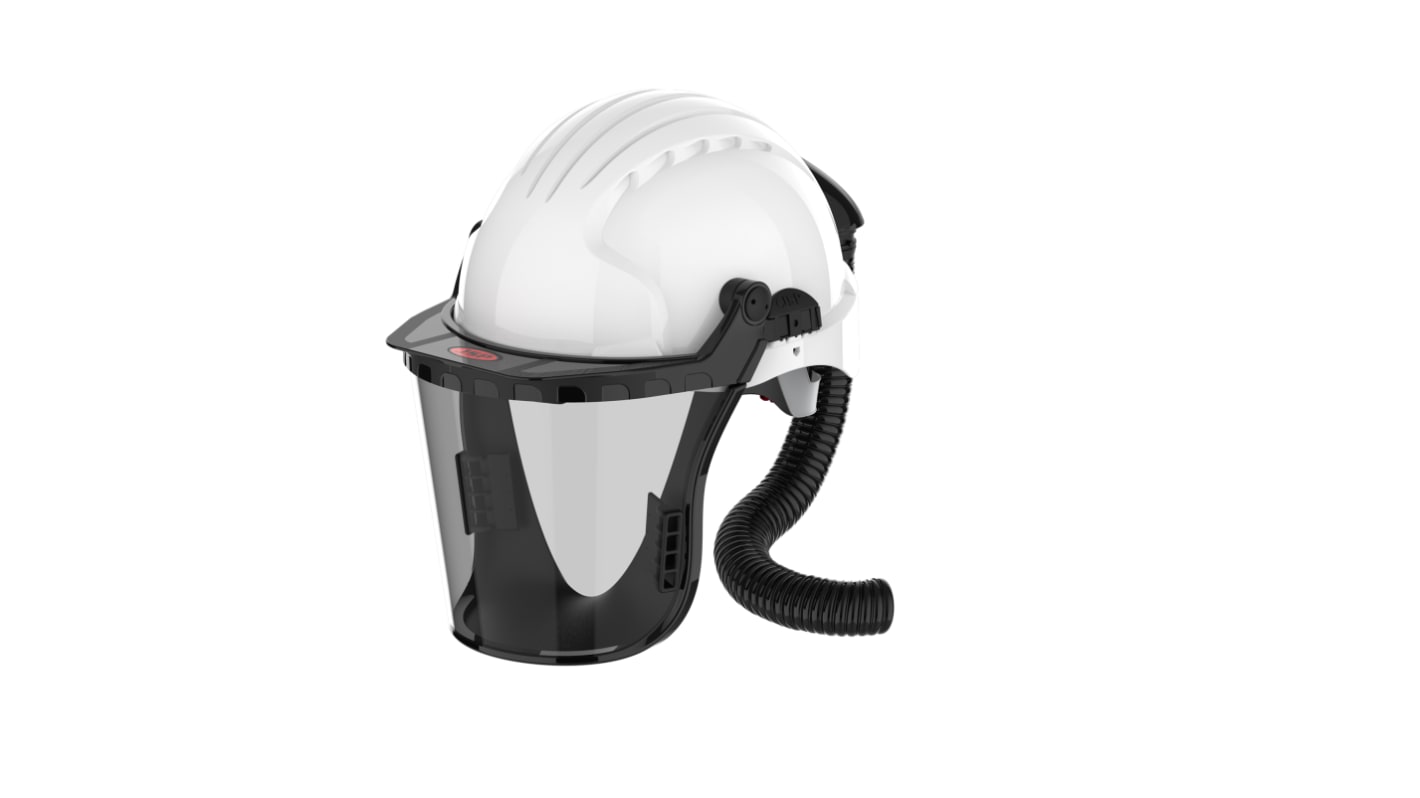 Casco di sicurezza JSP EVO5, con protezione occhi integrata, con sottogola, col. Nero, Bianco