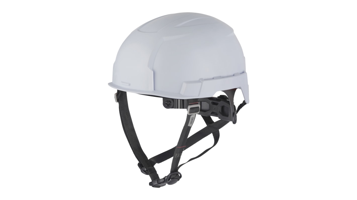 Milwaukee BOLT200 White Hard Hat with Chin Strap, Adjustable, Ventilated