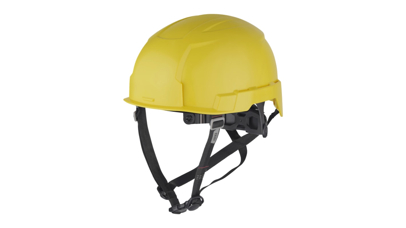 Casco Milwaukee BOLT200 de color Amarillo, ajustable, con barboquejo, ventilado