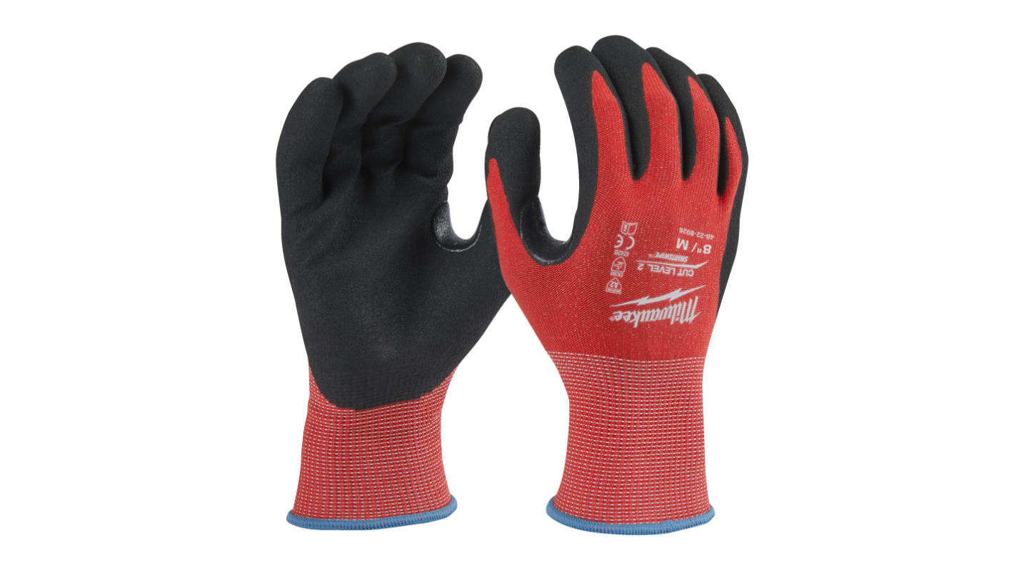 Milwaukee Cut Level Red Nitrile Cut Resistant Work Gloves, Size 8, Nitrile Coating