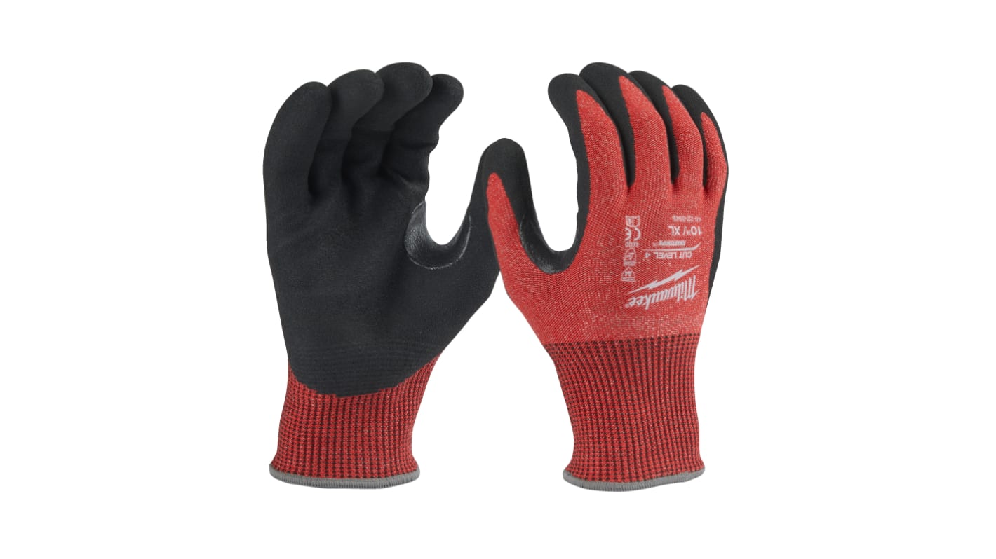 Milwaukee Cut Level Red Nitrile Cut Resistant Work Gloves, Size 10, XL, Nitrile Coating