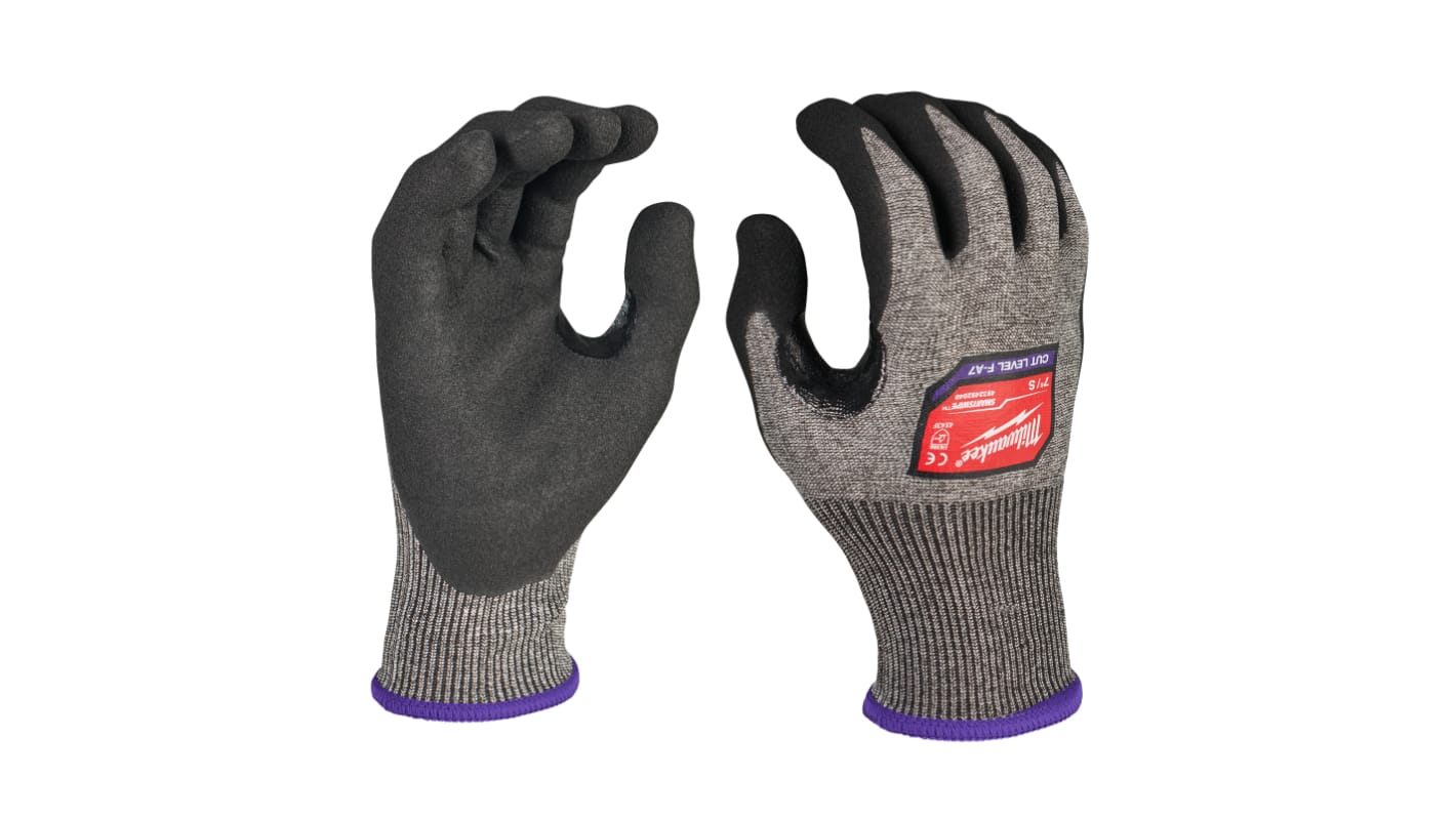 Milwaukee High Cut Grey HPPE, Nitrile, Nylon, Spandex Cut Resistant Work Gloves, Size 7, Nitrile Coating