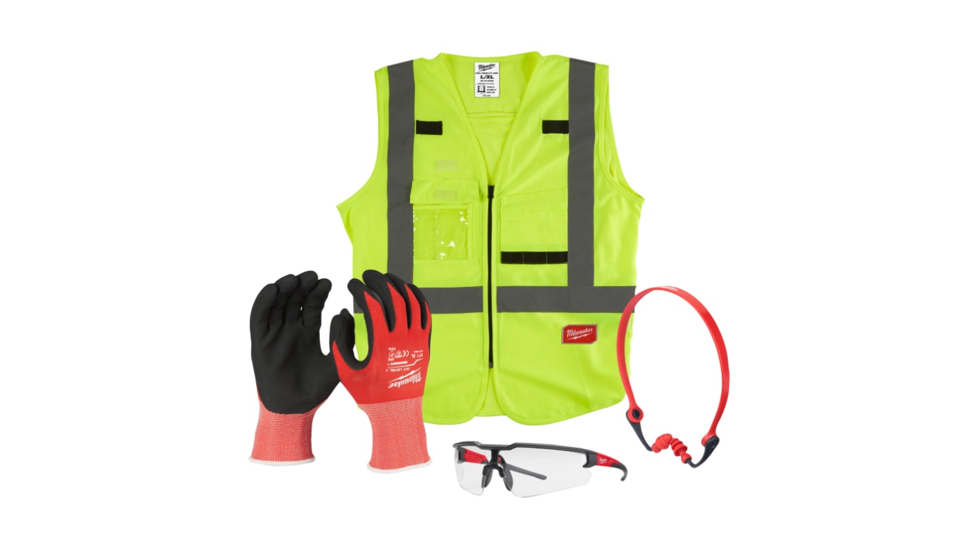 Kit de protección personal Milwaukee 4932492063 contiene Guantes anticorte nivel A, tapones para los oídos, gafas de