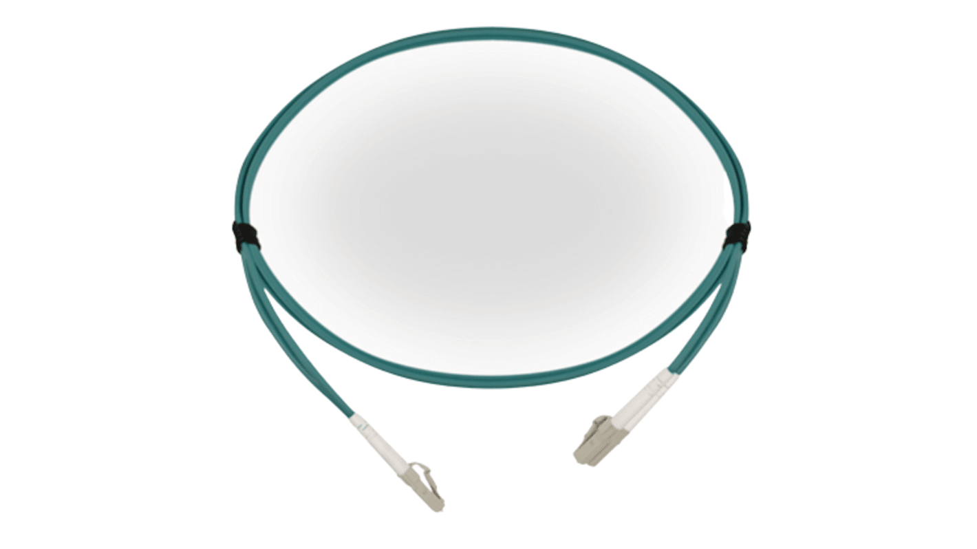 HellermannTyton Connectivity LC to LC Tight Buffer OM3 Multi Mode OM3 Fibre Optic Cable, 3mm, Light Blue, 10m