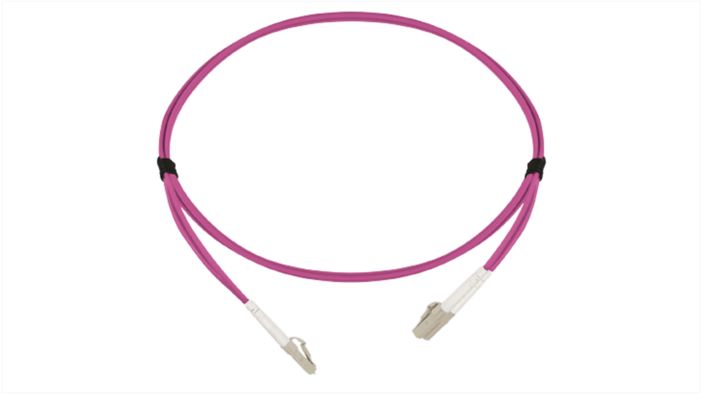HellermannTyton Connectivity LC to LC Tight Buffer OM4 Multi Mode OM4 Fibre Optic Cable, 3mm, Magenta, 2m