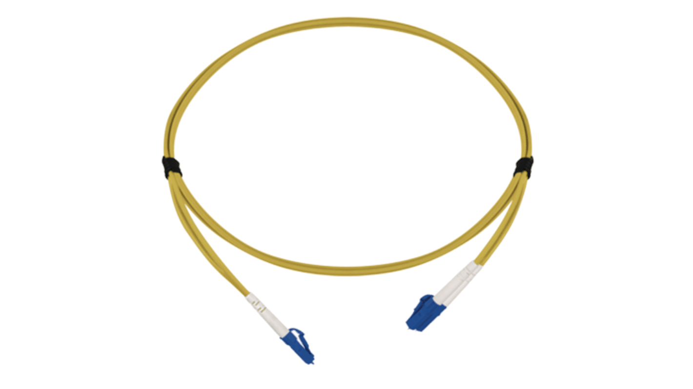 HellermannTyton Connectivity LC to LC Tight Buffer OS2 Single Mode OS2 Fibre Optic Cable, 3mm, Yellow, 1m