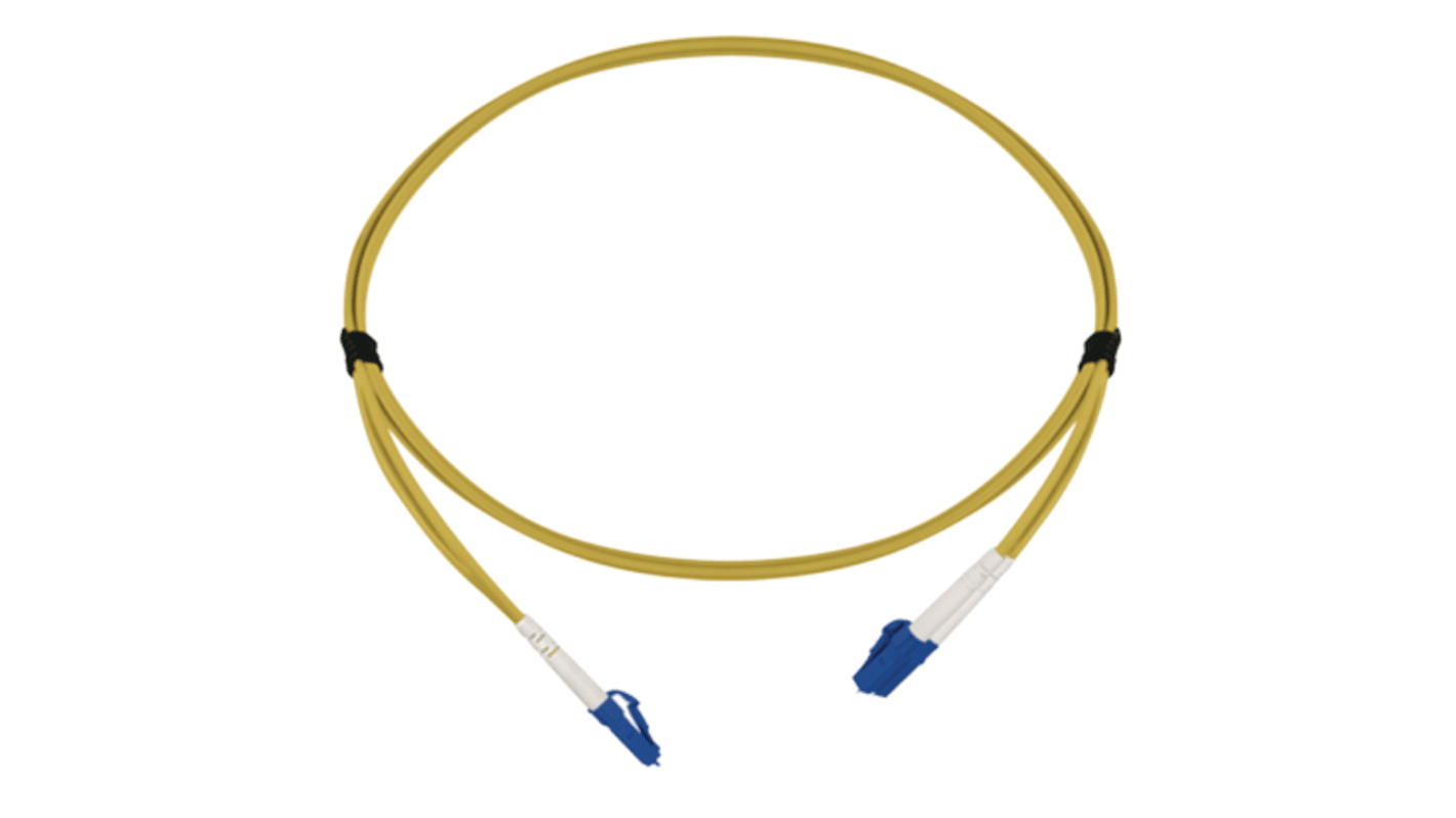 HellermannTyton Connectivity LC to LC Tight Buffer OS2 Single Mode OS2 Fibre Optic Cable, 3mm, Yellow, 10m