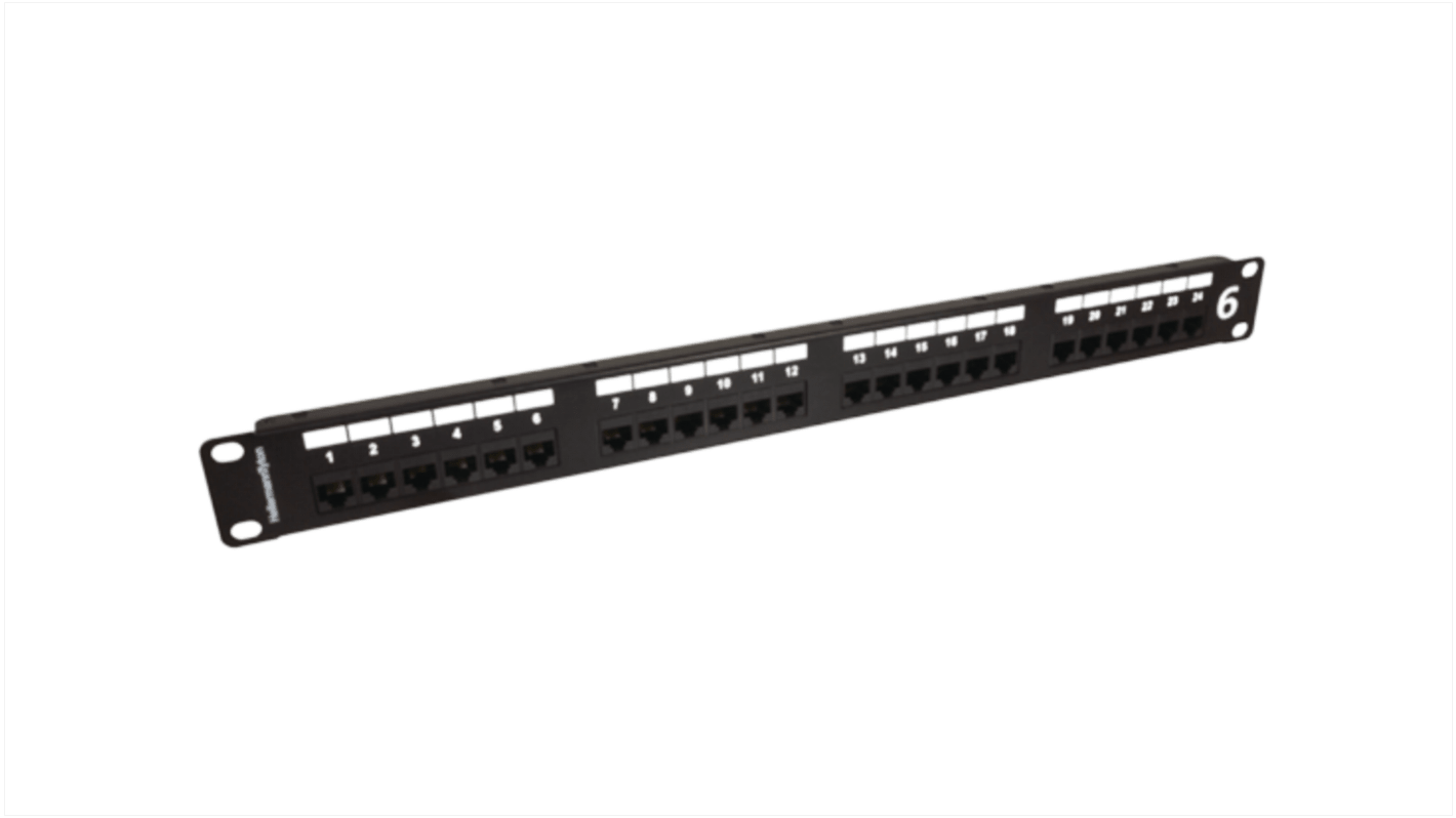 HellermannTyton Connectivity HTC Series Cat6 24 Port RJ45 Patch Panel Unshielded 1U Black