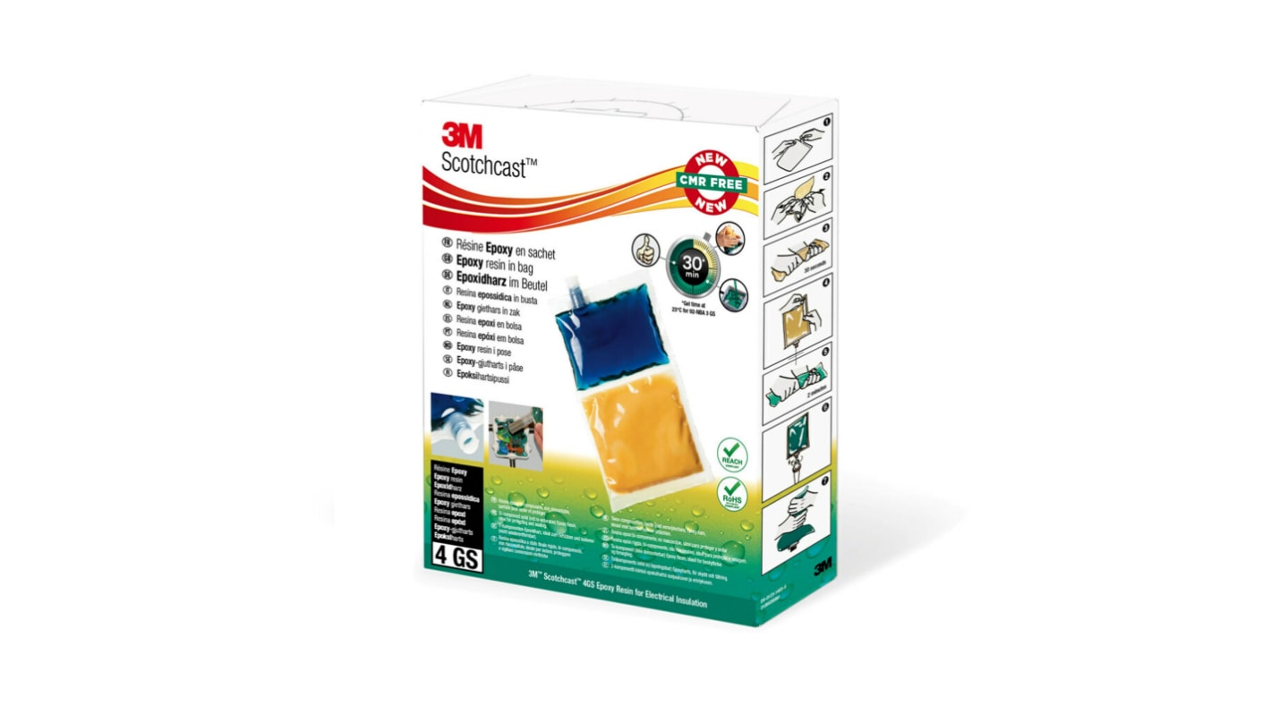 3M Scotchcast Resin 4 GS Blue, Yellow 90 ml Epoxy Resin Adhesive Box for Metal, Plastic