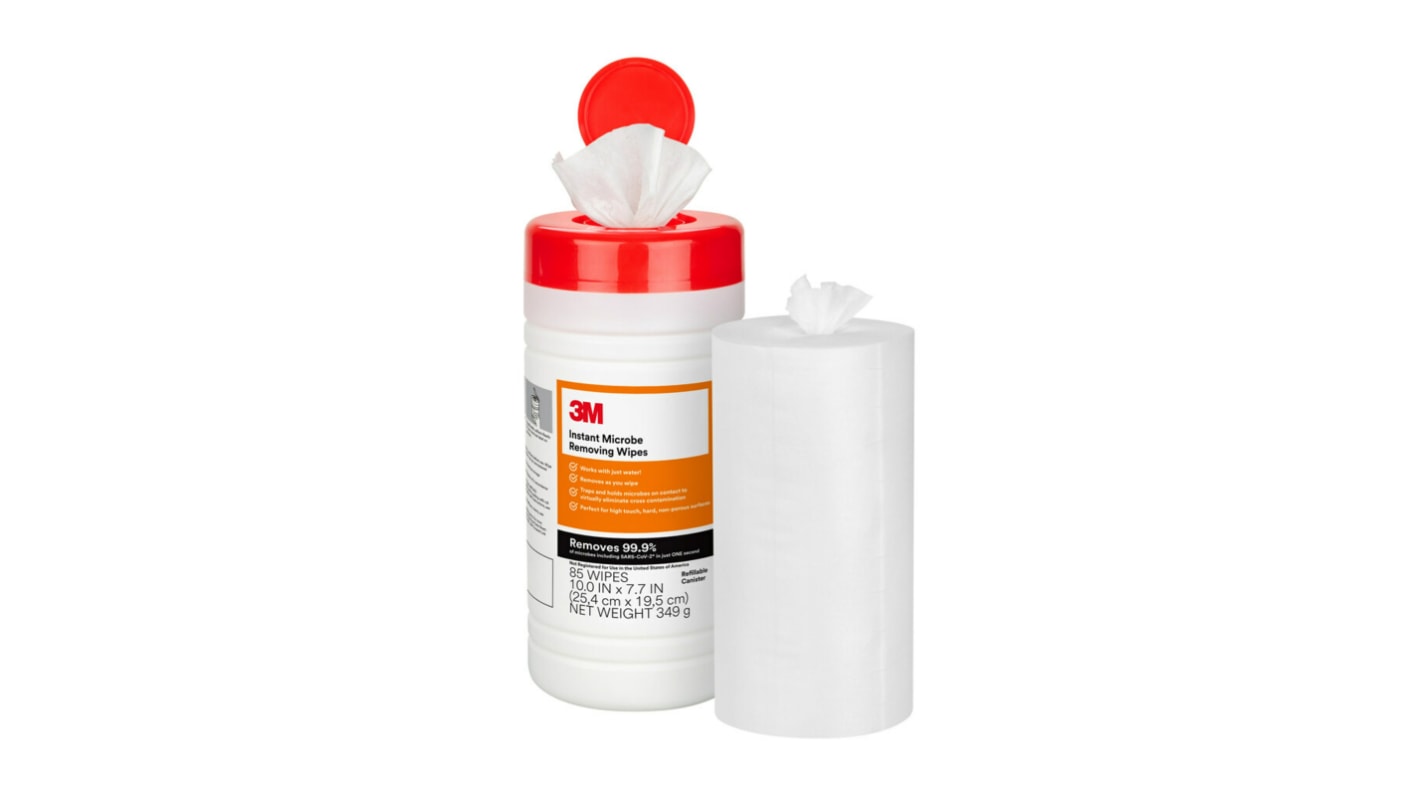 3M Dry Anti-Bacterial Wipes, Canister of 85