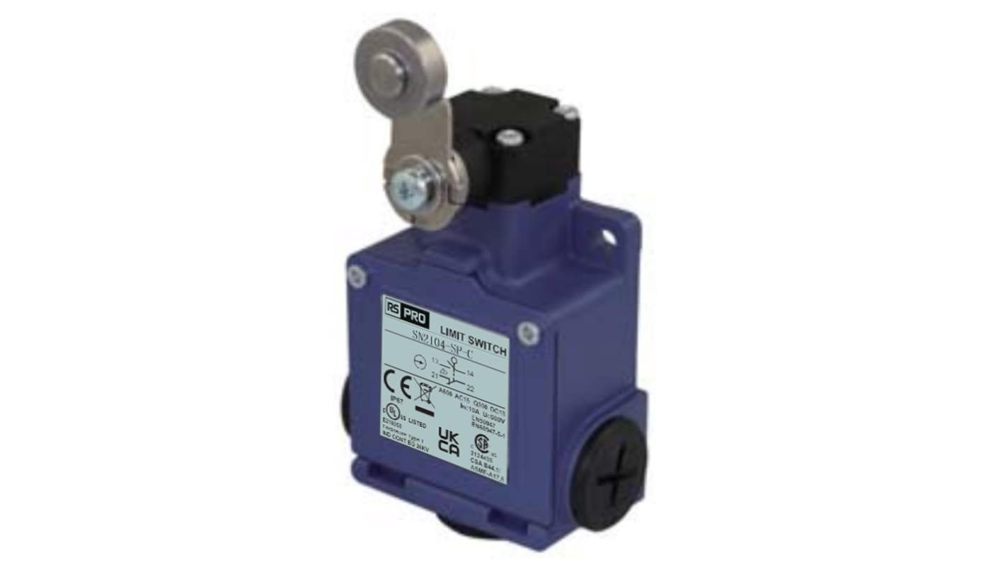 RS PRO Roller Lever Limit Switch, 1NC/1NO, IP67, SPDT, Die Cast Zinc Housing, 600V ac ac Max, 10A Max