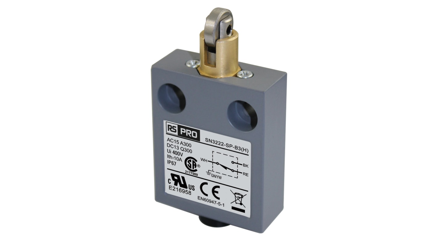 RS PRO Roller Limit Switch, 1NC/1NO, IP67, SPDT, Zinc Alloy Housing, 240V ac ac Max, 3A Max