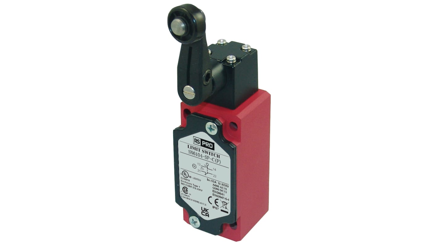 RS PRO Lever Limit Switch, 1NO/1NC, IP67, SPDT, Die Cast Zinc Housing, 600V ac ac Max, 10A Max