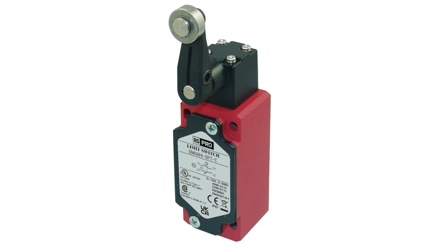 RS PRO Lever Limit Switch, 2NO/2NC, IP67, SPDT, Die Cast Zinc Housing, 600V ac ac Max, 10A Max