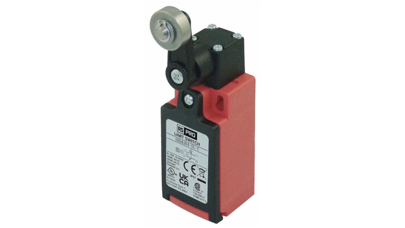 RS PRO Roller Lever Limit Switch, 1NO/1NC, IP67, SPDT, Glass Reinforced Plastic (GRP) Housing, 250V ac ac Max, 3A Max