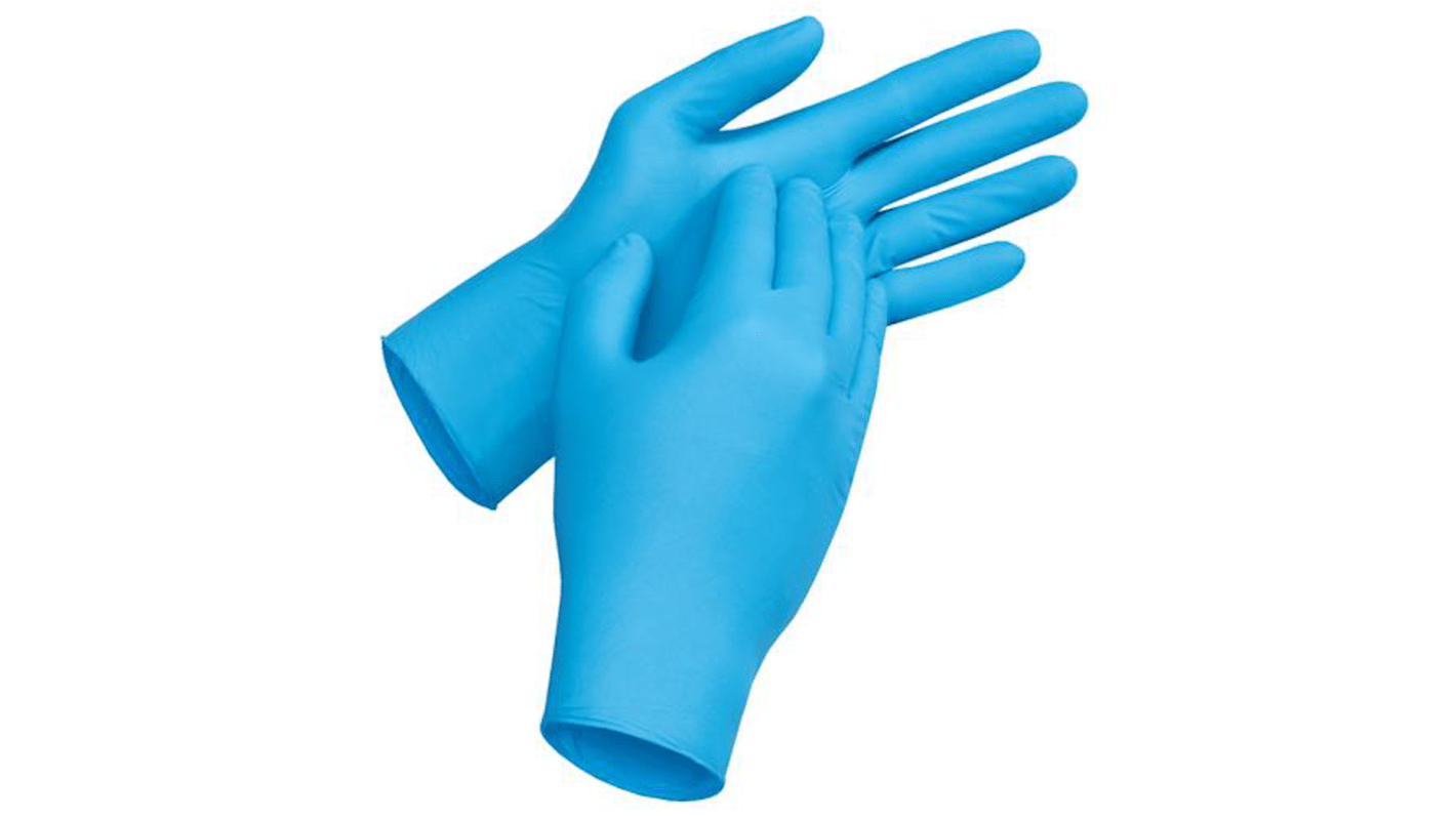 Uvex Chemikalien Einweghandschuhe aus Nitril puderfrei  blau, ISO-Klasse 4, EN ISO 374-1, EN ISO 374-5 Größe L