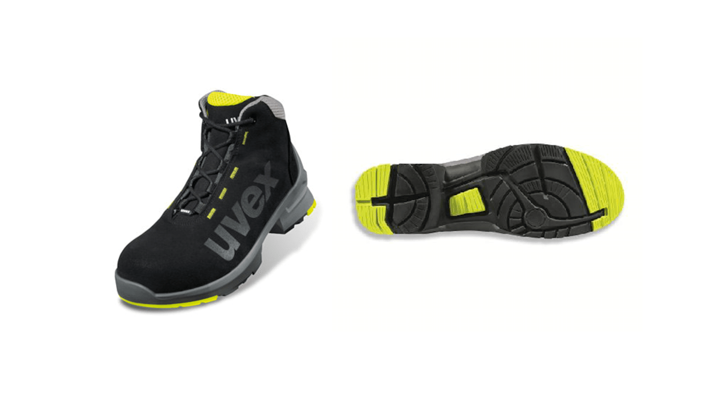 Uvex U8545 Unisex Black, Grey, Yellow Composite  Toe Capped Safety Trainers, UK 11, EU 46