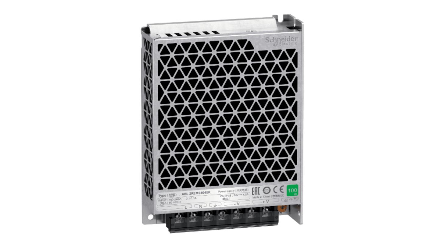 Schneider Electric Power Supply, ABL2REM24045K, 24V dc, 4.5A, 100W, 100 → 240V ac Input Voltage